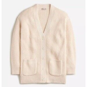 NWT J Crew Ribbed V Neck Alpaca Cardigan Sweater Pockets Oversize Cream Curvy 3X